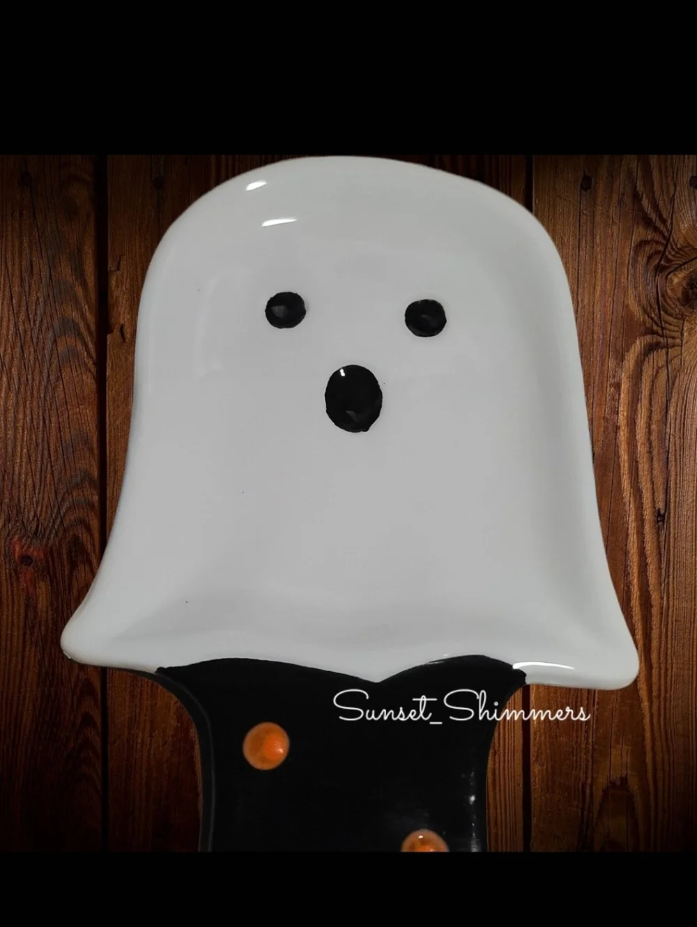 Whimsical Halloween Ghost Spoon Rest With Polka Dots Ceramic NEW